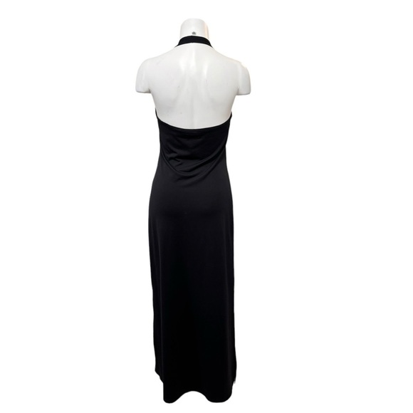 Vintage Esprit Black Halter Maxi Dress Side Slits Size Medium - Picture 2 of 7